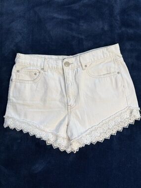 Free People White Lace Trimmed Denim Shorts
